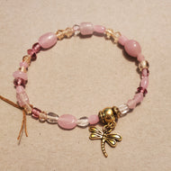 Pink glass bead dragonfly charm bracelet