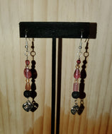 Pink dangle earrings with heart charm